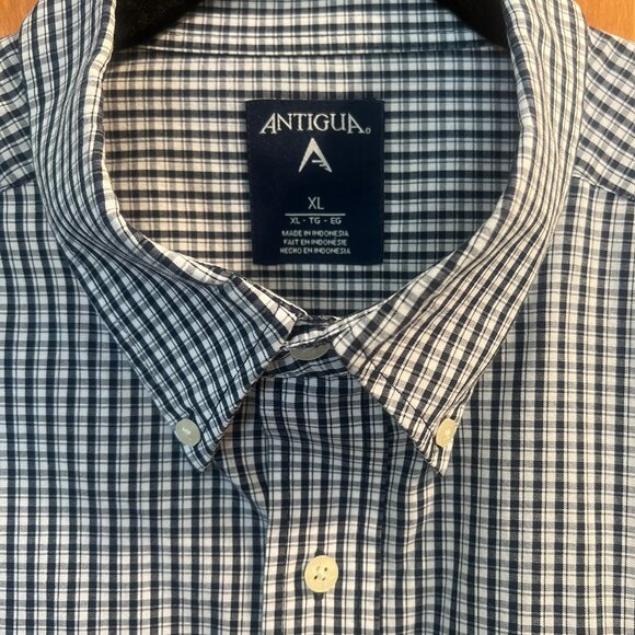 Navy Blue Plaid Syracuse Button Down // Antigua Men's Size XL - Picture 4 of 8